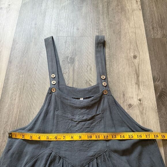 Romper Overalls Adjustable Boho Rayon Linen Blue Gray Medium - Picture 9 of 12